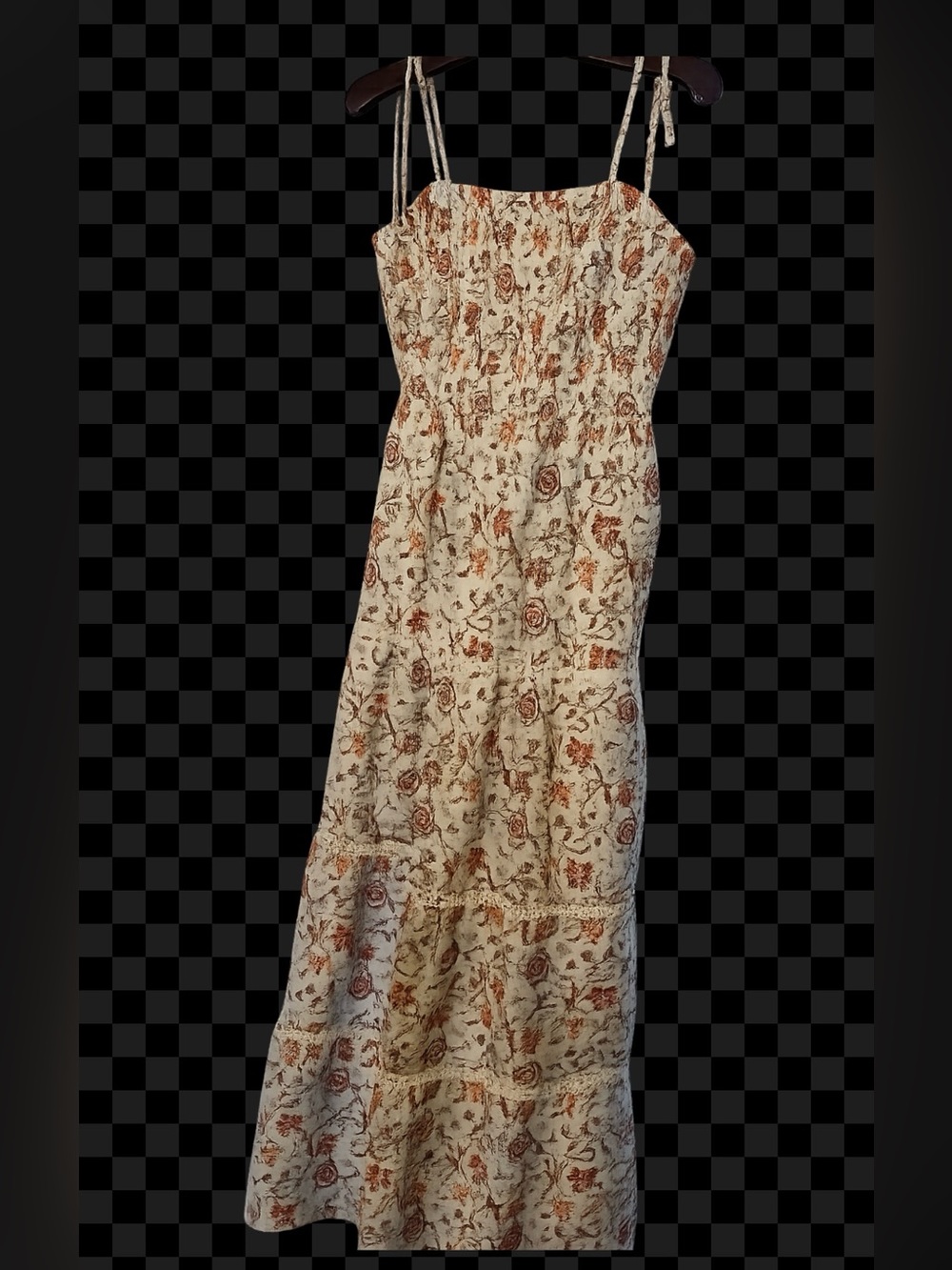 Roller Rabbit Cream Maxi Dress with Rust and Green Floral Print - Picture 4 of 4